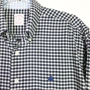 Brooks Brothers Navy Gingham Button Front LS Shirt